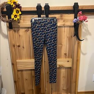 LuLaRoe Blue and Yellow Dancing Lady Patterned Leggings
